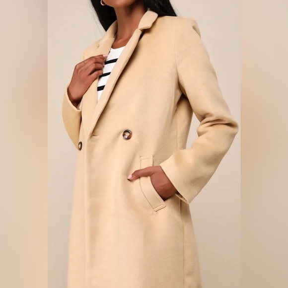 Lulus Harriet Long Double-Breasted Tan Coat - Picture 4 of 8
